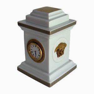 Horloge de Table Modèle Gorgona Blanche et Dorée par Versace pour Rosenthal, 1990s