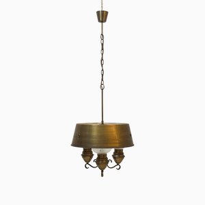 Brass and Glass Pendant Lamp, 1930s