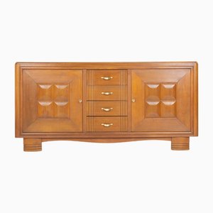 French Oak Storage Cabinet with Brass Handles by Charles Dudouyt, 1930s