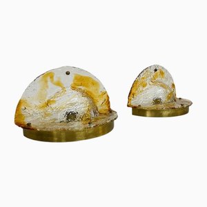 Große italienische Wandlampen aus verchromtem Stahl & Glas, 1970er, 2er Set