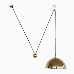 Vintage Adjustable Brass Dome Counterweight Pendant Light by Florian Schulz, 1970s