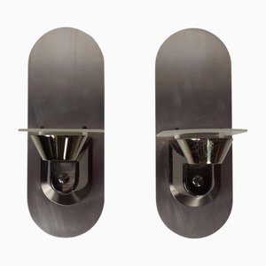 Stainless Steel Wall Lights, 1980s, Set of 2