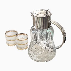 Pichet de Chambre en Cristal et Glace Plaqué, France, 1890s