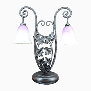 Zweiteilige Art Deco Lampe aus Schmiedeeisen von Schneider, Frankreich, 1920er