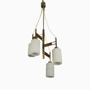 Mid-Century Modern Messing & Glas Kronleuchter im Stilnovo Stil, Italien, 1950er