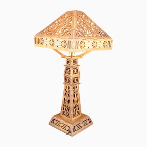 Arts & Crafts Prairie School Lampe aus Holz mit Cut-Outs im Stil von Frank Lloyd Wright, USA, 1900er