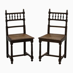 Chaises d'Appoint en Bois Sculpté et Siège Canné, France, Set de 2