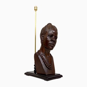 Skulpturale Lampe einer afrikanischen Frau in Ebenholz von Alexs Mutasa, Former Rhodesia / Simbabwe, 1970er