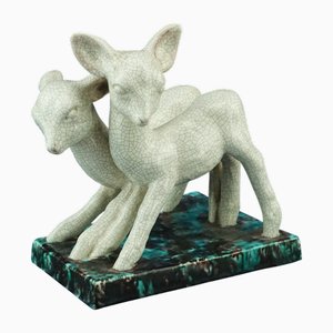 20th Century Ceramic Sculpture of a Pair of Deer from Goldscheider, Austria