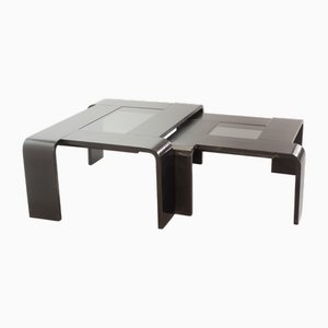 Rechteckiger Schwarz lackierter Schichtholz Couchtisch mit Rauchglasplatte von Åke Fribyter, 1970er