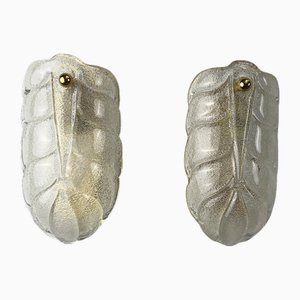 Leaf-Shaped Golden Wall Lights in Murano Glass, 1970s, Set of 2