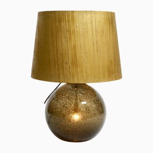 Große Beleuchtete Glas Tischlampe mit Dupion Seidenschirm von Putzler, 1970er