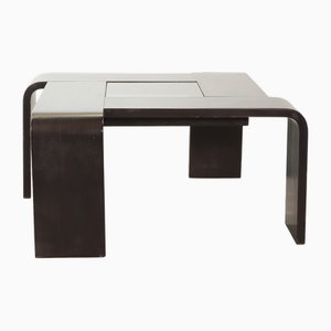 Quadratischer Schwarz lackierter Schichtholz Couchtisch mit Rauchglasplatte im Stil von Åke Fribyter, 1970er