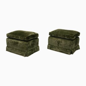 Vintage French Green Velvet Stools, 1970s, Set of 2