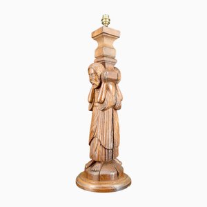 Neugotische Pilaster Lampe aus geschnitzter Eiche, Frankreich, 20. Jh.
