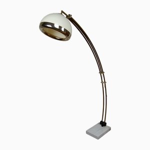 Lampadaire Arc Ajustable en Marbre, Laiton et Verre Acrylique, Italie, 1970s