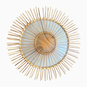Große Hängelampe aus Rattan, 1960er