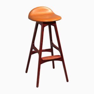 Moderner dänischer Modell Od-61 Barhocker aus Leder & Holz von Erik Buch für Oddense Furniture Factory, 1960