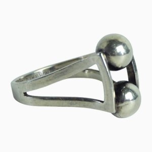 Bague Moderniste en Argent Sterling par Aksel Holmsen, Norvège, 1950s