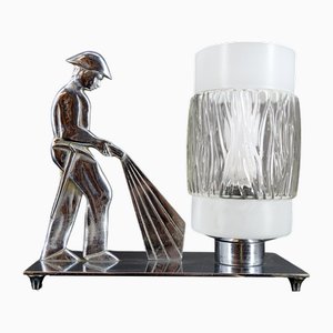 Lampe de Pompier Style Art Déco Moderniste en Bronze Chromé, Pologne, 1950s