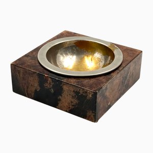 Brauner Mid-Century Pergament Aschenbecher aus Ziegenleder von Aldo Tura, Italien, 1960er