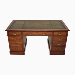 Antique Victorian Leather Top Pedestal Desk, 1890