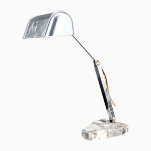 Moderne Art Deco Schreibtischlampe aus Chrom, Aluminium & Marmor, Frankreich, 1930