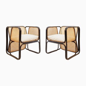 Set di poltrone di design in legno curvato e vimini