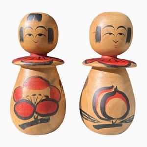 Poupées Kokeshi par Sugawara Satoshi, 1970s, Set de 2