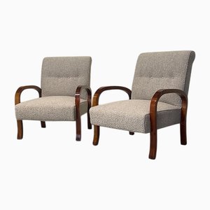 Art Deco Armchairs in Curved Wood and Bouclé Fabric, 1930s, Set of 2