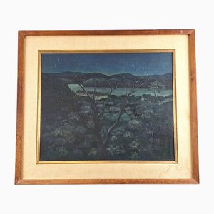 Margit Varga, Paesaggio notturno, 1964, Olio su masonite