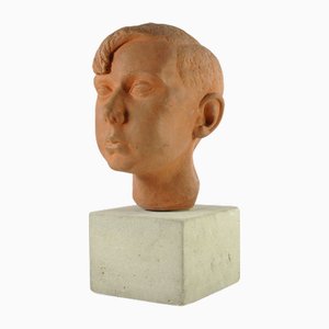 Boy's Head Sculpture by Julien Ruymen, Belgium, 1940s