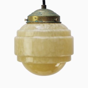 Französische Clichy Hängelampe aus gelbem Glas