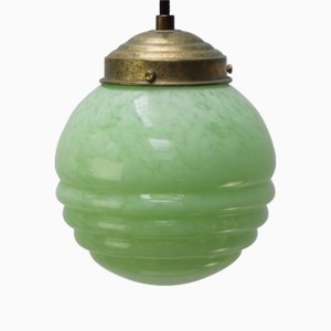 Lampada a sospensione Clichy in vetro verde canneto, Francia