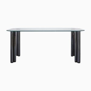 Table de Salle à Manger Eta Beta en Acier Noir avec Plateau en Verre par Marco Zanuso pour Zanotta, 1978