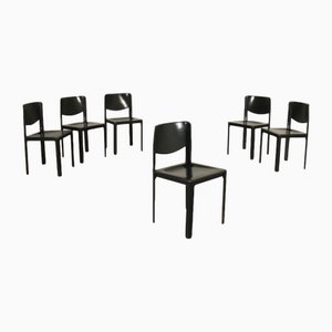 Stühle aus Metall & schwarzem Leder von Matteo Grassi für Tito Agnoli, 1970er, 6 . Set
