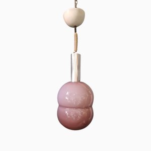 Lampe à Suspension Bilobo en Verre Rose avec Cadre en Aluminium par Afra and Tobia Scarpa pour Flos, Milan, Italie, 1963