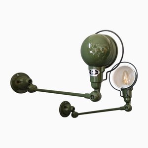 Gill Wall Lamps in Green Iron by Jean Louis Domecq for Jielde Lyon, 1950s, Set of 2