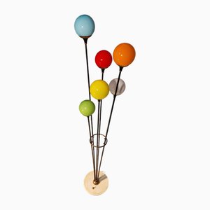 Mid-Century Stil Alberello Stehlampe aus Eisen & Messing mit rundem Sockel aus Marmor von Stilnovo, 1980er