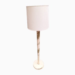 Lampadaire en Bois Laqué Blanc avec Décorations Florales et Abat-jour en Tissu par Osvaldo Borsani, 1940s