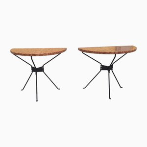 Tables Console en Fer Estampé avec Dessus en Demi-Lune en Marbre Rouge de Vérone, 1980s, Set de 2