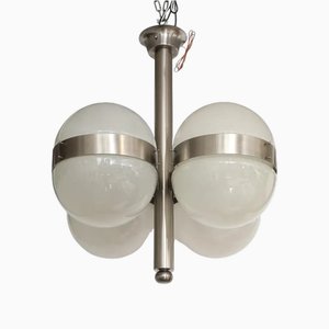 Lampe à Suspension Tetraclio en Métal Plaqué Nickel avec Sphères en Verre Dépoli par Sergio Mazza pour Artemide, Milan, Italie, 1963