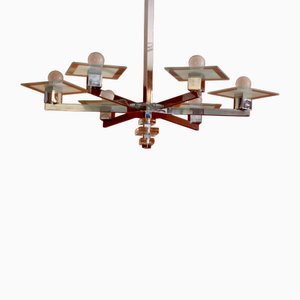 Art Deco Glass Six-Arm Hanging Lamp by Jacques Adnet, 1930s