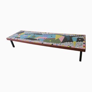 Langer und niedriger Mid-Century Patchwork Couchtisch mit Keramikfliesen, 1960er