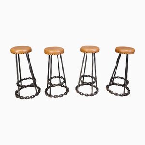Brutalist Chain Link Bar Stools, 1970s, Set of 4