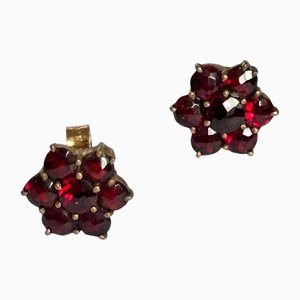 Vintage Granat Blumen Cluster Ohrringe, 2 . Set