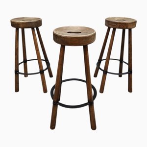 Sgabelli da bar Mid-Century in legno, anni '70, set di 3