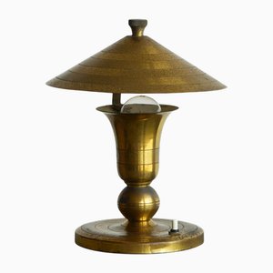 Art Deco Accent Table Lamp in Patinated Brass, 1940s