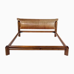 Lit Moderne Mid-Century en Bois et Cuir