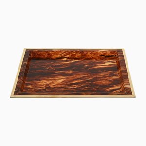 Rectangular Tortoiseshell Effect Acrylic Glass and Brass Serving Tray from Dior, Italy, 1970s